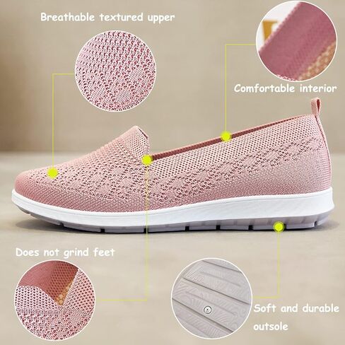 Women's Flat Breathable Fly Woven Mesh Sneakers,Casual Fashion Non-Slip Walking Shoes Comfortable Soft Sole Slip-on Loafers Tennis Shoes in Kuwait