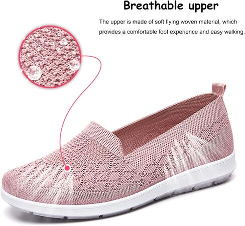Women's Flat Breathable Fly Woven Mesh Sneakers,Casual Fashion Non-Slip Walking Shoes Comfortable Soft Sole Slip-on Loafers Tennis Shoes in Kuwait