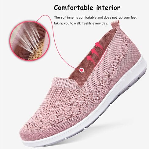 Women's Flat Breathable Fly Woven Mesh Sneakers,Casual Fashion Non-Slip Walking Shoes Comfortable Soft Sole Slip-on Loafers Tennis Shoes in Kuwait