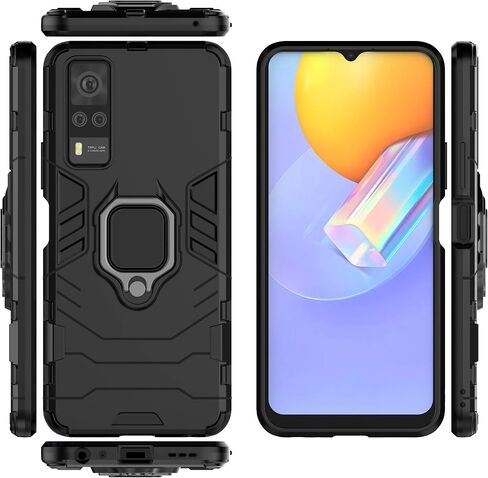 متوافق مع جراب VIVO Y33 2022 4G / Y53S 4G مع واقي شاشة من الزجاج المقوى [قطعتين]، غطاء هاتف هجين عالي التحمل بطبقة مزدوجة مضادة للخدش، أحمر in Saudi Arabia