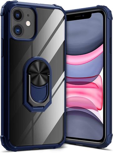 Kickstand Case for iPhone 11 6.1 Inch (2019),Drop Protection Clear Case,Slim Protective Phone Cover Shell,Soft Bumper + Hard Back + Ring Stand Fits Magnetic Car Mount,Blue in Saudi Arabia