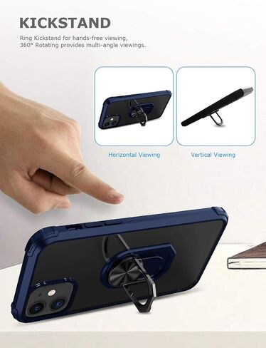 Kickstand Case for iPhone 11 6.1 Inch (2019),Drop Protection Clear Case,Slim Protective Phone Cover Shell,Soft Bumper + Hard Back + Ring Stand Fits Magnetic Car Mount,Blue in Saudi Arabia