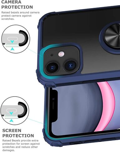 Kickstand Case for iPhone 11 6.1 Inch (2019),Drop Protection Clear Case,Slim Protective Phone Cover Shell,Soft Bumper + Hard Back + Ring Stand Fits Magnetic Car Mount,Blue in Saudi Arabia