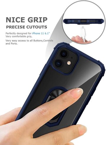 Kickstand Case for iPhone 11 6.1 Inch (2019),Drop Protection Clear Case,Slim Protective Phone Cover Shell,Soft Bumper + Hard Back + Ring Stand Fits Magnetic Car Mount,Blue in Saudi Arabia