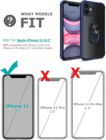 Kickstand Case for iPhone 11 6.1 Inch (2019),Drop Protection Clear Case,Slim Protective Phone Cover Shell,Soft Bumper + Hard Back + Ring Stand Fits Magnetic Car Mount,Blue in Saudi Arabia
