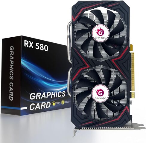 بطاقة رسومات RX 580 AMD بسعة 8 جيجابايت، بطاقة فيديو Radeon RX580 GDDR5 2048SP 1284 ميجا هرتز 256 بت مع مروحة تبريد مزدوجة، HDMI، DP، DVI، PCIE Express 3.0 GPU، تدعم ما يصل إلى 8K لألعاب المكتب والكمبيوتر in Kuwait