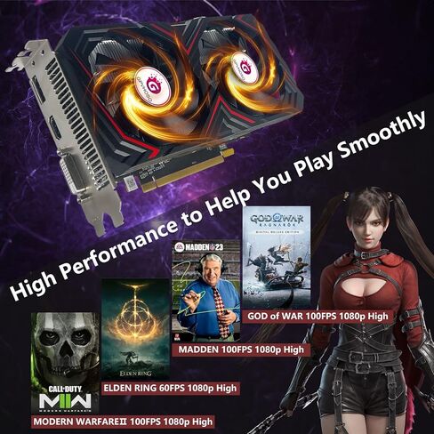 بطاقة رسومات RX 580 AMD بسعة 8 جيجابايت، بطاقة فيديو Radeon RX580 GDDR5 2048SP 1284 ميجا هرتز 256 بت مع مروحة تبريد مزدوجة، HDMI، DP، DVI، PCIE Express 3.0 GPU، تدعم ما يصل إلى 8K لألعاب المكتب والكمبيوتر in Kuwait
