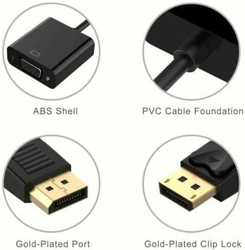 DisplayPort (DP) to VGA Adapter Male to Female 1080P Gold-Plated Cord for PC, Laptops, Displays, Monitors, Projectors Lenovo, Dell, HP, ASUS in Saudi Arabia