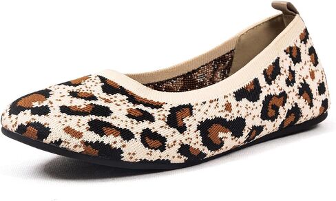 أحذية باليه نسائية مسطحة أحذية منسوجة بمقدمة مستديرة سهلة الارتداء أحذية راقصة الباليه للمشي أحذية مسطحة بطبعة الفهد الأسود أحذية مريحة in Kuwait