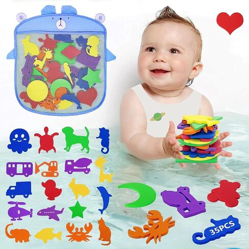 Foam Bath Toys Toddlers 1-3 - Bathtub Toys With Storage Bag Mold Free Baby Bath Toys For 6-12-18-24 Months Infant Shower Toys For 1 2 3 4 5 Year Old Boy Girl Kids Learning Toys Children Birthday Gifts in Saudi Arabia