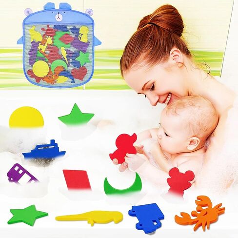 Foam Bath Toys Toddlers 1-3 - Bathtub Toys With Storage Bag Mold Free Baby Bath Toys For 6-12-18-24 Months Infant Shower Toys For 1 2 3 4 5 Year Old Boy Girl Kids Learning Toys Children Birthday Gifts in Saudi Arabia
