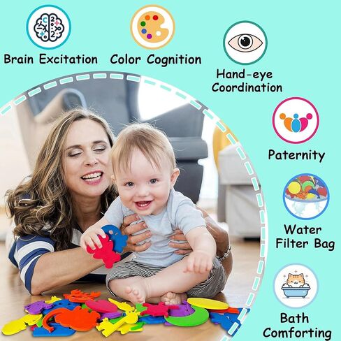 Foam Bath Toys Toddlers 1-3 - Bathtub Toys With Storage Bag Mold Free Baby Bath Toys For 6-12-18-24 Months Infant Shower Toys For 1 2 3 4 5 Year Old Boy Girl Kids Learning Toys Children Birthday Gifts in Saudi Arabia