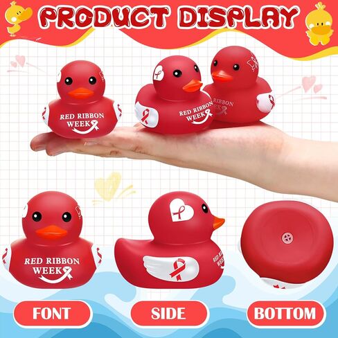 60 Pcs Red Ribbon Week Gifts Rubber Duck Red Ribbon Week Items with Red Ribbon Duck Bulk Gifts for Friend Family Students Coworkers Fundraiser and Toys Stop The Stigma in Saudi Arabia