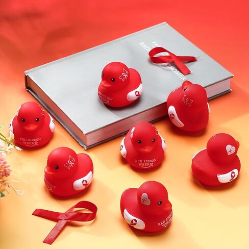 60 Pcs Red Ribbon Week Gifts Rubber Duck Red Ribbon Week Items with Red Ribbon Duck Bulk Gifts for Friend Family Students Coworkers Fundraiser and Toys Stop The Stigma in Saudi Arabia