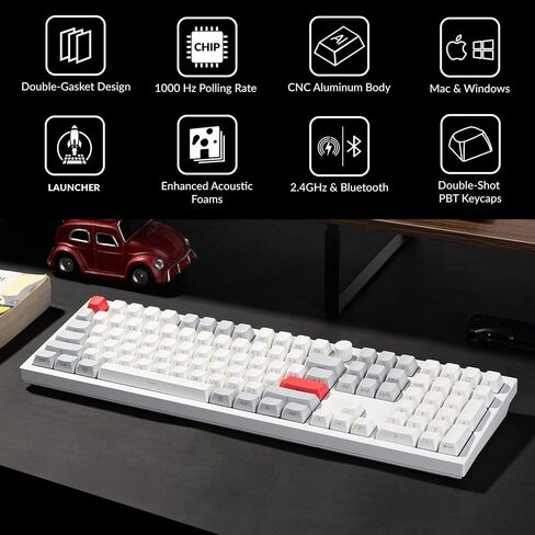 Keychron Q6 Max QMK/LAUNCHER Wireless Bluetooth/2.4 جيجا هرتز/USB-C لوحة مفاتيح ميكانيكية سلكية مخصصة، مقبض كامل الحجم قابل للبرمجة بإضاءة خلفية RGB ومفتاح Gateron Brown قابل للتبديل السريع لنظام التشغيل Mac Windows Linux - أبيض in Kuwait