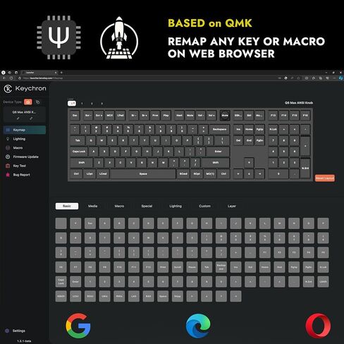 Keychron Q6 Max QMK/LAUNCHER Wireless Bluetooth/2.4 جيجا هرتز/USB-C لوحة مفاتيح ميكانيكية سلكية مخصصة، مقبض كامل الحجم قابل للبرمجة بإضاءة خلفية RGB ومفتاح Gateron Brown قابل للتبديل السريع لنظام التشغيل Mac Windows Linux - أبيض in Kuwait