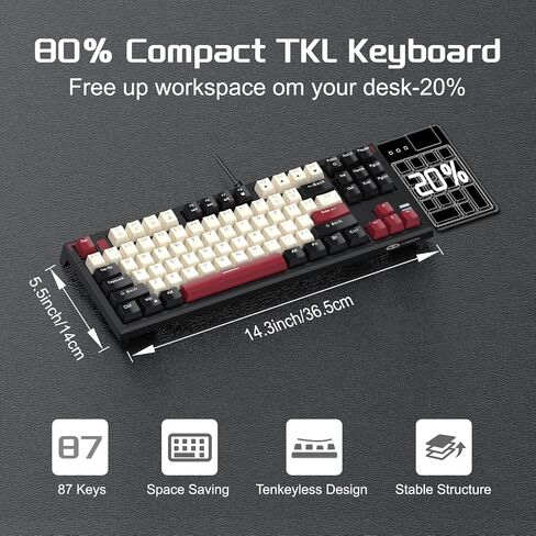 Camiysn Compact 75% Mechanical Gaming Keyboard with Blue Switches, Ice Blue Backlit Wired TKL Keyboard, Retro Style Keyboard 87 Keys for Windows PC Mac, White Black in Saudi Arabia
