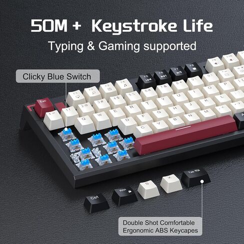 Camiysn Compact 75% Mechanical Gaming Keyboard with Blue Switches, Ice Blue Backlit Wired TKL Keyboard, Retro Style Keyboard 87 Keys for Windows PC Mac, White Black in Saudi Arabia