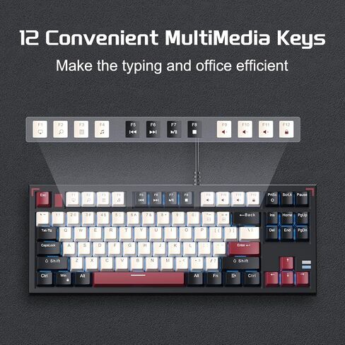 Camiysn Compact 75% Mechanical Gaming Keyboard with Blue Switches, Ice Blue Backlit Wired TKL Keyboard, Retro Style Keyboard 87 Keys for Windows PC Mac, White Black in Saudi Arabia