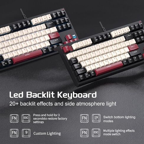 Camiysn Compact 75% Mechanical Gaming Keyboard with Blue Switches, Ice Blue Backlit Wired TKL Keyboard, Retro Style Keyboard 87 Keys for Windows PC Mac, White Black in Saudi Arabia