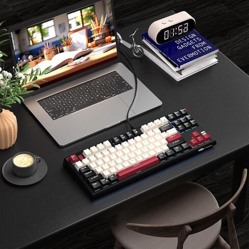 Camiysn Compact 75% Mechanical Gaming Keyboard with Blue Switches, Ice Blue Backlit Wired TKL Keyboard, Retro Style Keyboard 87 Keys for Windows PC Mac, White Black in Saudi Arabia