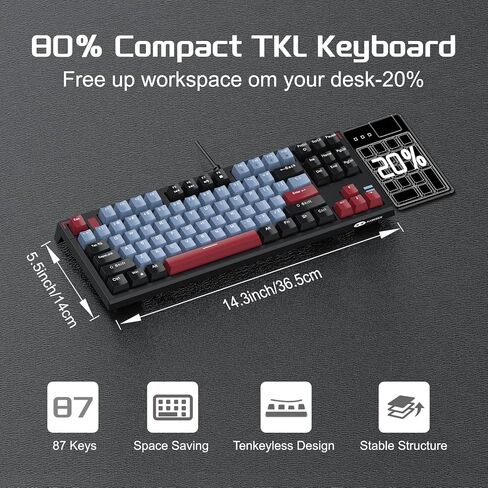 Camiysn Compact 75% Mechanical Gaming Keyboard with Blue Switches, Ice Blue Backlit Wired TKL Keyboard, Retro Style Keyboard 87 Keys for Windows PC Mac, White Black in Saudi Arabia