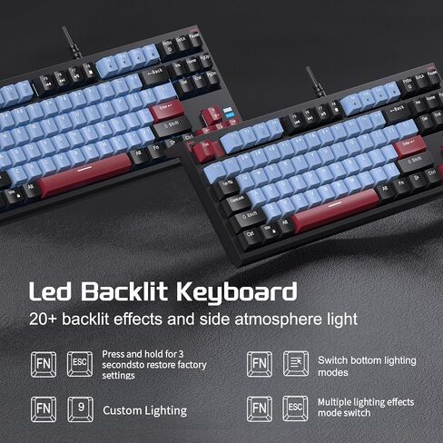 Camiysn Compact 75% Mechanical Gaming Keyboard with Blue Switches, Ice Blue Backlit Wired TKL Keyboard, Retro Style Keyboard 87 Keys for Windows PC Mac, White Black in Saudi Arabia