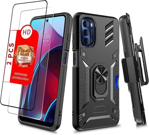 Shockproof Camouflage Moto G 5g 2023 Case with Screen Protector Motorola Moto G Power 5g 2023 Case with Holster Belt Clip Moto G 5g 2023 Case with Ring Stand Card Holder (Black) in Saudi Arabia