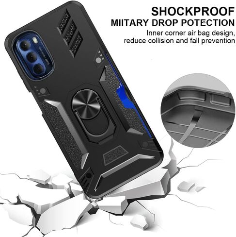 Shockproof Camouflage Moto G 5g 2023 Case with Screen Protector Motorola Moto G Power 5g 2023 Case with Holster Belt Clip Moto G 5g 2023 Case with Ring Stand Card Holder (Black) in Saudi Arabia