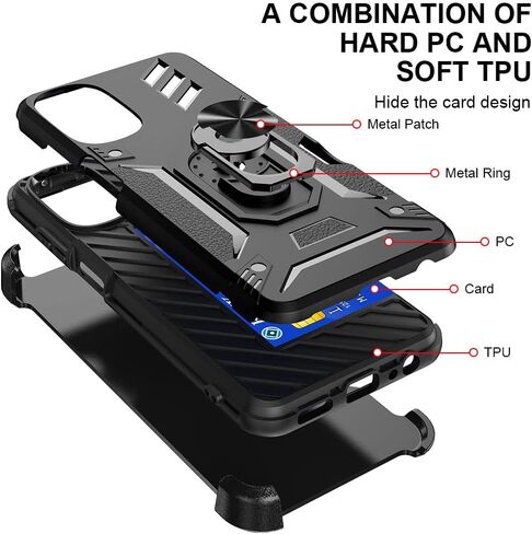 Shockproof Camouflage Moto G 5g 2023 Case with Screen Protector Motorola Moto G Power 5g 2023 Case with Holster Belt Clip Moto G 5g 2023 Case with Ring Stand Card Holder (Black) in Saudi Arabia
