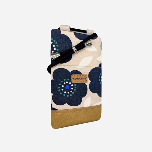 NELA Cotton Twill & Paper Phone Sleeve with Strap - Handmade Phone Case Compatible with iPhone (Midnight Bloom, Medium) in Kuwait