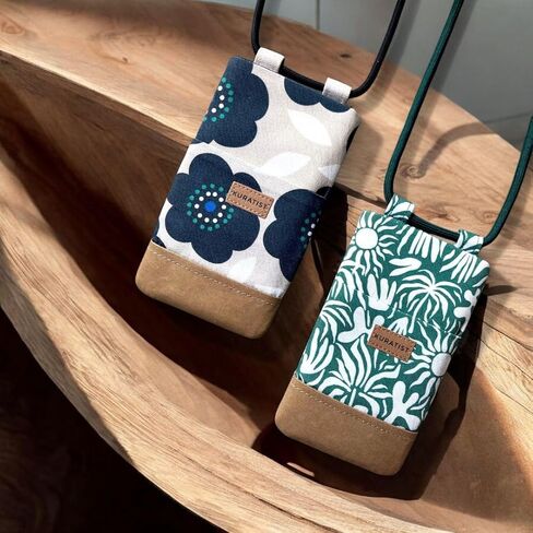 NELA Cotton Twill & Paper Phone Sleeve with Strap - Handmade Phone Case Compatible with iPhone (Midnight Bloom, Medium) in Kuwait