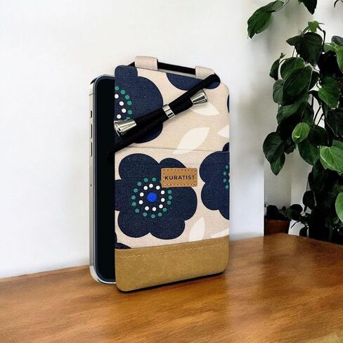 NELA Cotton Twill & Paper Phone Sleeve with Strap - Handmade Phone Case Compatible with iPhone (Midnight Bloom, Medium) in Kuwait