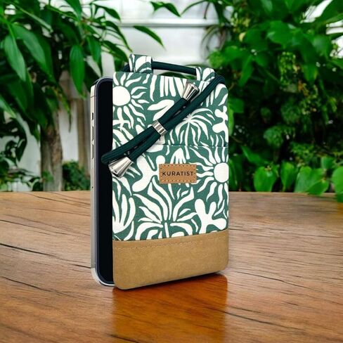 NELA Cotton Twill & Paper Phone Sleeve with Strap - Handmade Phone Case Compatible with iPhone (Midnight Bloom, Medium) in Kuwait