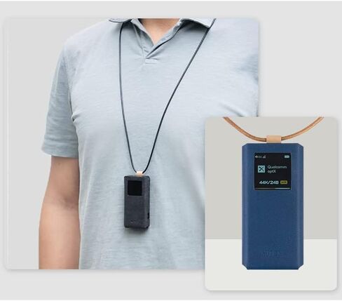 حافظة ميتري لجهاز FiiO BTR7، غطاء جلد صناعي إيطالي مصنوع يدويًا مع حبل قلادة لـ BTR-7 (كحلي) in Kuwait