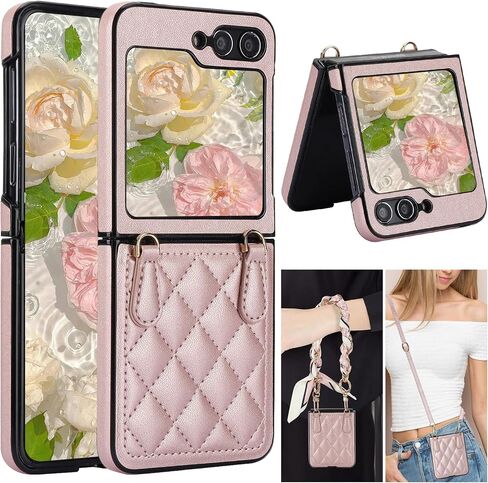 for Samsung Galaxy Z Flip 6 Case with Adjustable Detachable Lanyard, Crossbody PU Leather Protective Phone Cover with Chain Strap Wrist for Samsung Galaxy Z Flip6 SDZ Black in Saudi Arabia