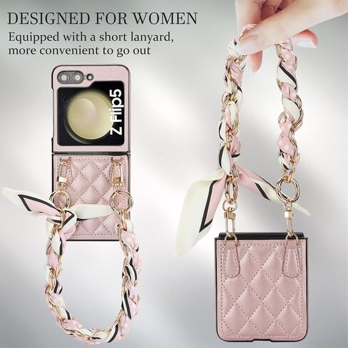 for Samsung Galaxy Z Flip 6 Case with Adjustable Detachable Lanyard, Crossbody PU Leather Protective Phone Cover with Chain Strap Wrist for Samsung Galaxy Z Flip6 SDZ Black in Saudi Arabia