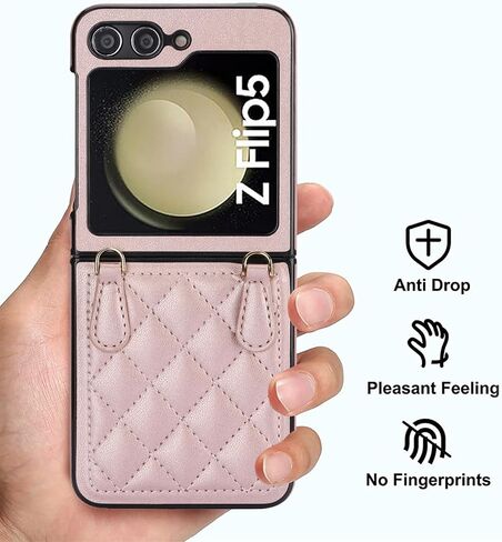 for Samsung Galaxy Z Flip 6 Case with Adjustable Detachable Lanyard, Crossbody PU Leather Protective Phone Cover with Chain Strap Wrist for Samsung Galaxy Z Flip6 SDZ Black in Saudi Arabia