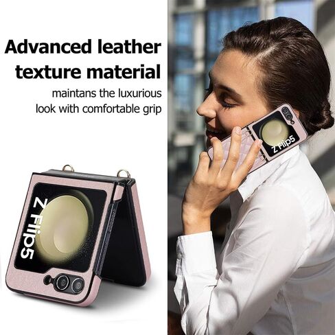 for Samsung Galaxy Z Flip 6 Case with Adjustable Detachable Lanyard, Crossbody PU Leather Protective Phone Cover with Chain Strap Wrist for Samsung Galaxy Z Flip6 SDZ Black in Saudi Arabia
