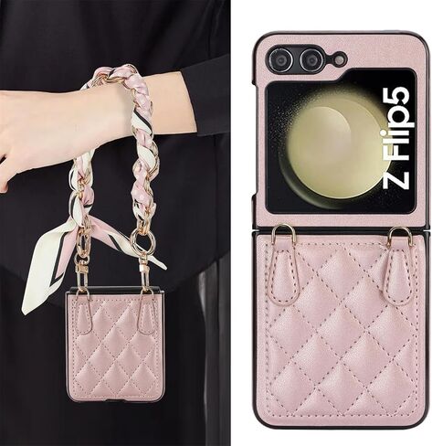 for Samsung Galaxy Z Flip 6 Case with Adjustable Detachable Lanyard, Crossbody PU Leather Protective Phone Cover with Chain Strap Wrist for Samsung Galaxy Z Flip6 SDZ Black in Saudi Arabia