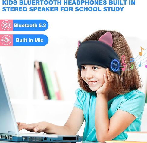 Joythink Kids Bluetooth Headband Headphones Sleep Mask سماعات لاسلكية مدمجة في مكبر صوت رفيع للأطفال قابل للتعديل سماعة رأس رياضية للنوم للفتيات والأولاد الصغار ودراسة السفر بالطائرة in Kuwait