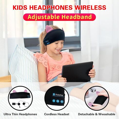 Joythink Kids Bluetooth Headband Headphones Sleep Mask سماعات لاسلكية مدمجة في مكبر صوت رفيع للأطفال قابل للتعديل سماعة رأس رياضية للنوم للفتيات والأولاد الصغار ودراسة السفر بالطائرة in Kuwait