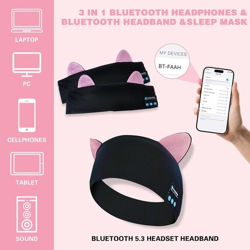 Joythink Kids Bluetooth Headband Headphones Sleep Mask سماعات لاسلكية مدمجة في مكبر صوت رفيع للأطفال قابل للتعديل سماعة رأس رياضية للنوم للفتيات والأولاد الصغار ودراسة السفر بالطائرة in Kuwait