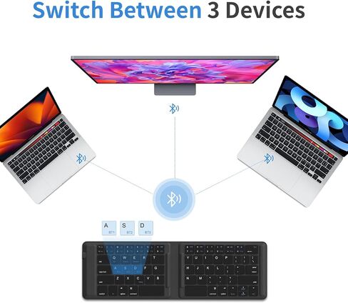 OMOTON Foldable Bluetooth Keyboard, Wireless Folding Keyboard, Multi-Device and Rechargeable, Portable Keyboard for iPhone, iPad, Android, Windows Laptop, Desktop, Tablet and PC (White Pink) in Saudi Arabia