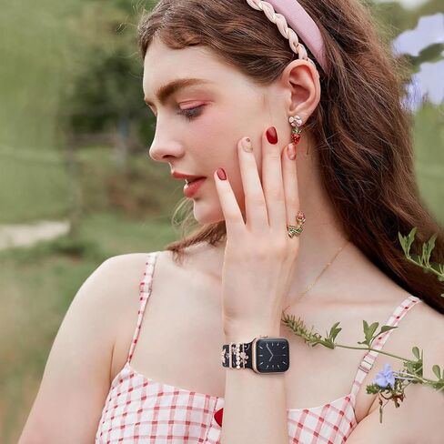 Charm+Band for Apple Watch Bands 40mm 38mm 41mm 42mm 44mm 45mm for Women,Floral Engraved iWatch bands Soft Silicone Sport Jewelry Strap with Decorative Ring Loops for iWatch SE Series 9 8 7 6 5 4 3 2 in Saudi Arabia