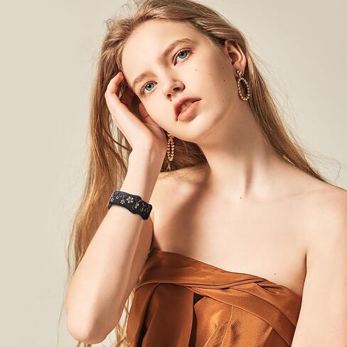 Charm+Band for Apple Watch Bands 40mm 38mm 41mm 42mm 44mm 45mm for Women,Floral Engraved iWatch bands Soft Silicone Sport Jewelry Strap with Decorative Ring Loops for iWatch SE Series 9 8 7 6 5 4 3 2 in Saudi Arabia
