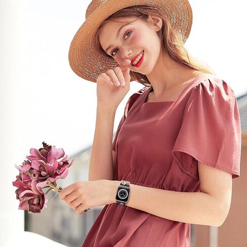 Charm+Band for Apple Watch Bands 40mm 38mm 41mm 42mm 44mm 45mm for Women,Floral Engraved iWatch bands Soft Silicone Sport Jewelry Strap with Decorative Ring Loops for iWatch SE Series 9 8 7 6 5 4 3 2 in Saudi Arabia