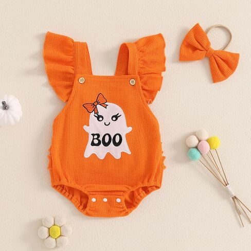 Halloween Newborn Baby Boy Girl Ghost Pumpkin Outfits Sleveless Romper Overalls Infant Baby First Hallooween Outfit in Saudi Arabia