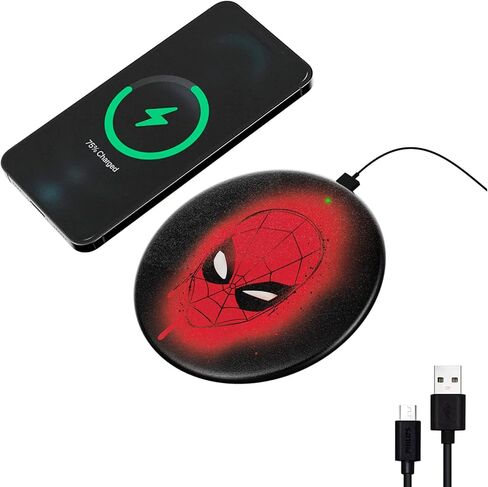 Marvel Spider Man Wireless Charging Pad - 10 Watt Wireless Charging Station with LED Indicator for Qi Enabled Devices- Spiderman Gifts for Men, Women, and all Fans of Spiderman Stuff (Spiderman Web) in Saudi Arabia