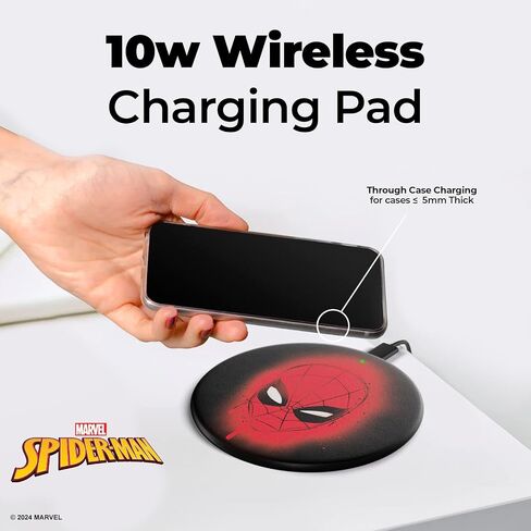 Marvel Spider Man Wireless Charging Pad - 10 Watt Wireless Charging Station with LED Indicator for Qi Enabled Devices- Spiderman Gifts for Men, Women, and all Fans of Spiderman Stuff (Spiderman Web) in Saudi Arabia